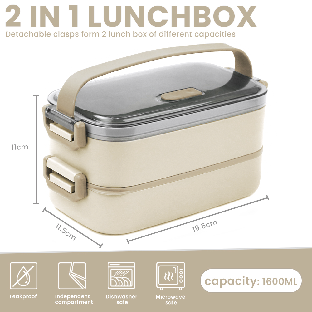 Bugucat Lunch Box 1600ML, 2 in 1 Bento Box Leak-Proof Lunch Containers