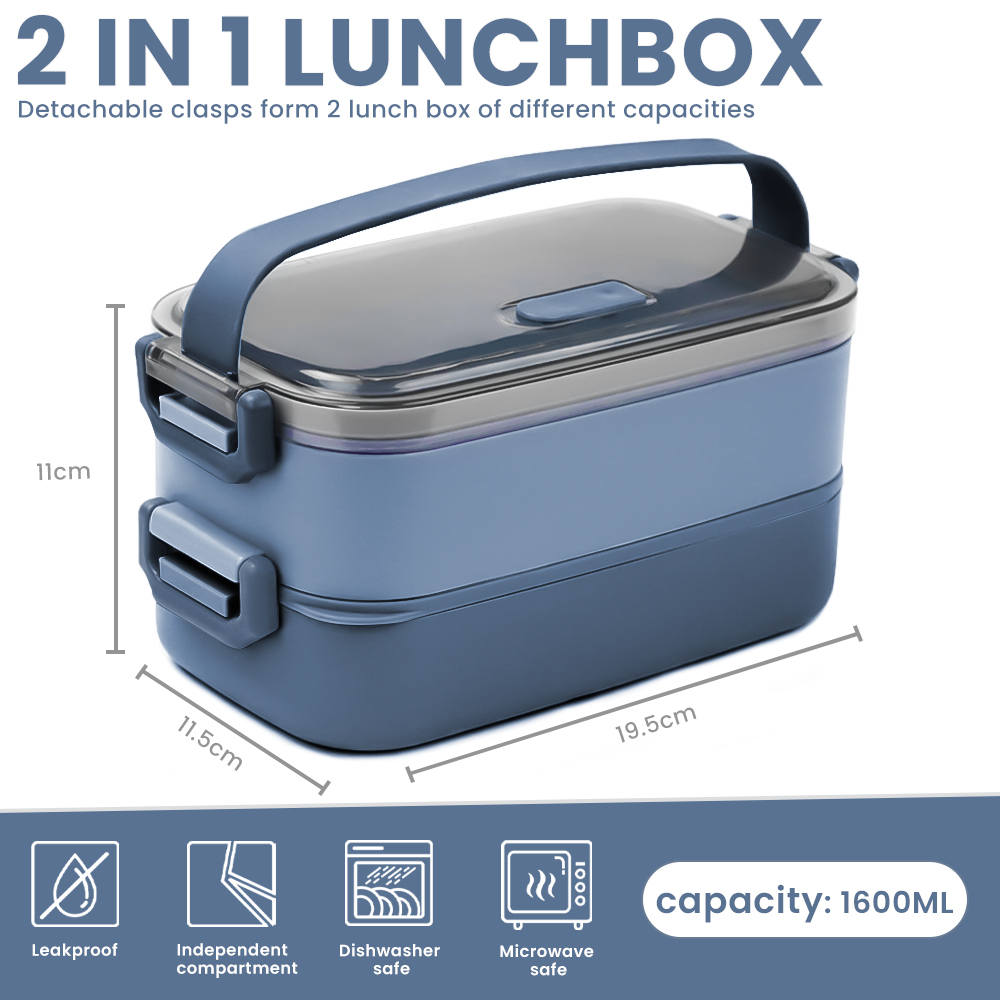 Bugucat Lunch Box 1600ML, 2 in 1 Bento Box Leak-Proof Lunch Containers