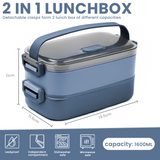 Bugucat Lunch Box 1600ML, 2 in 1 Bento Box Leak-Proof Lunch Containers with Compartments Cutlery, Lunch Containers for Adult Kids, Dishwasher and Microwave Safe Food Storage Container