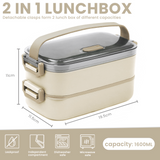 Bugucat Lunch Box 1600ML, 2 in 1 Bento Box Leak-Proof Lunch Containers with Compartments Cutlery, Lunch Containers for Adult Kids, Dishwasher and Microwave Safe Food Storage Container