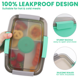 Bugucat Bentobox 2000ML 2 Set, Lunch Box Salad Lunch Container to Go with 4 Compartment Tray, Salad Bowl with Dressing Container, Meal Prep to Go Containers for Food Fruit Snack, Built-in Reusable Spoon