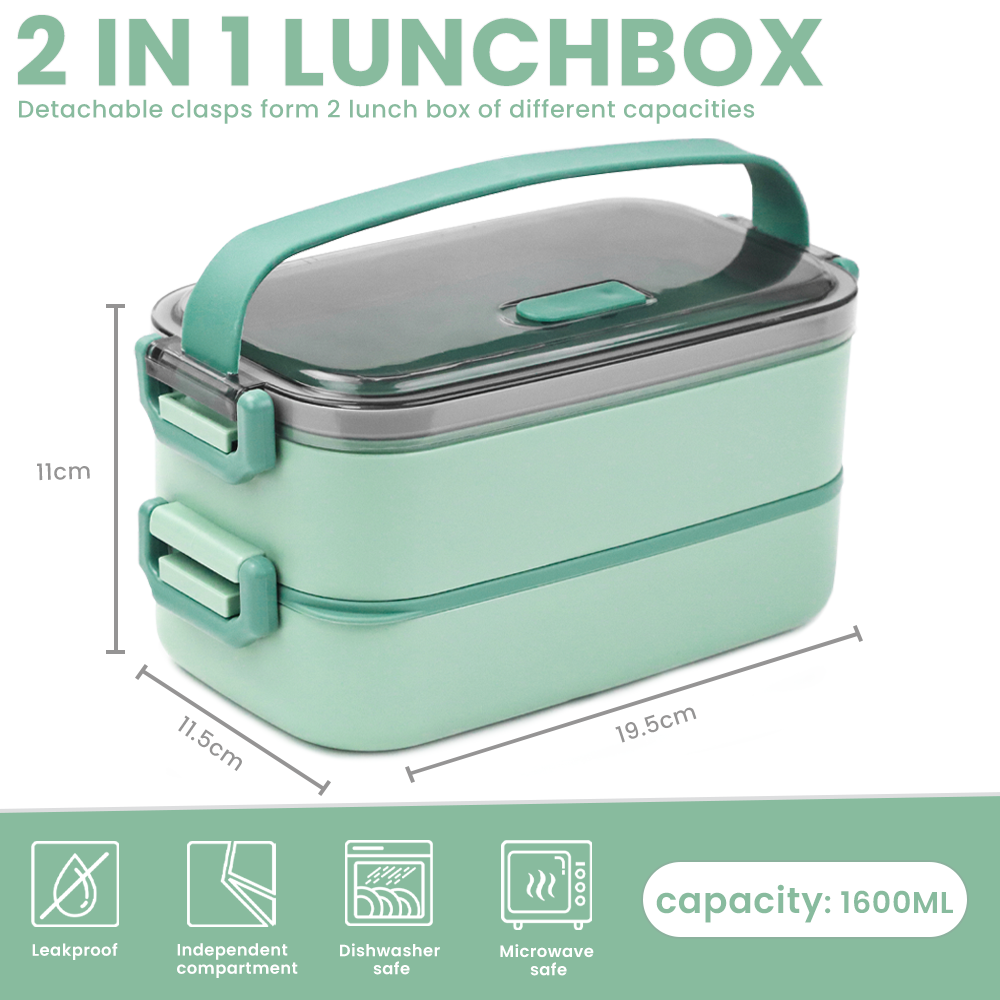 Bugucat Lunch Box 1600ML, 2 in 1 Bento Box Leak-Proof Lunch Containers