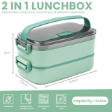 Bugucat Lunch Box 1600ML, 2 in 1 Bento Box Leak-Proof Lunch Containers with Compartments Cutlery, Lunch Containers for Adult Kids, Dishwasher and Microwave Safe Food Storage Container