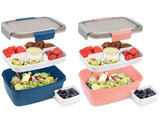 Bugucat Bentobox 2000ML 2 Set, Lunch Box Salad Lunch Container to Go with 4 Compartment Tray, Salad Bowl with Dressing Container, Meal Prep to Go Containers for Food Fruit Snack, Built-in Reusable Spoon