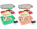 Bugucat Bentobox 2000ML 2 Set, Lunch Box Salad Lunch Container to Go with 4 Compartment Tray, Salad Bowl with Dressing Container, Meal Prep to Go Containers for Food Fruit Snack, Built-in Reusable Spoon