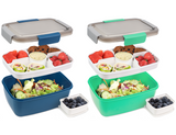 Bugucat Bentobox 2000ML 2 Set, Lunch Box Salad Lunch Container to Go with 4 Compartment Tray, Salad Bowl with Dressing Container, Meal Prep to Go Containers for Food Fruit Snack, Built-in Reusable Spoon