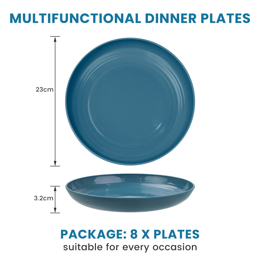 Bugucat Plates 8 PCS,Picnic Plates Lightweight Dishes Plates Sets,Plastic Plates Set Unbreakable and Reusable,Dessert Plates For Picnic Home,Dinner Plates Microwave and Dishwasher Safe