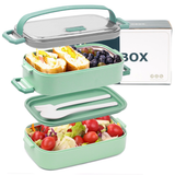 Bugucat Lunch Box 1100ML,2 in 1 Bento Box Leak-Proof Lunch Containers with Compartments Cutlery,Stainless Steel PP Lunch Containers for Adult Kids,Dishwasher and Microwave Safe Food Storage Container