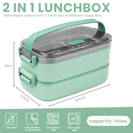 Lunch Box 304 Stainless Steel 1100ML,Bento Box Leak-Proof Dishwasher Microwave Safe