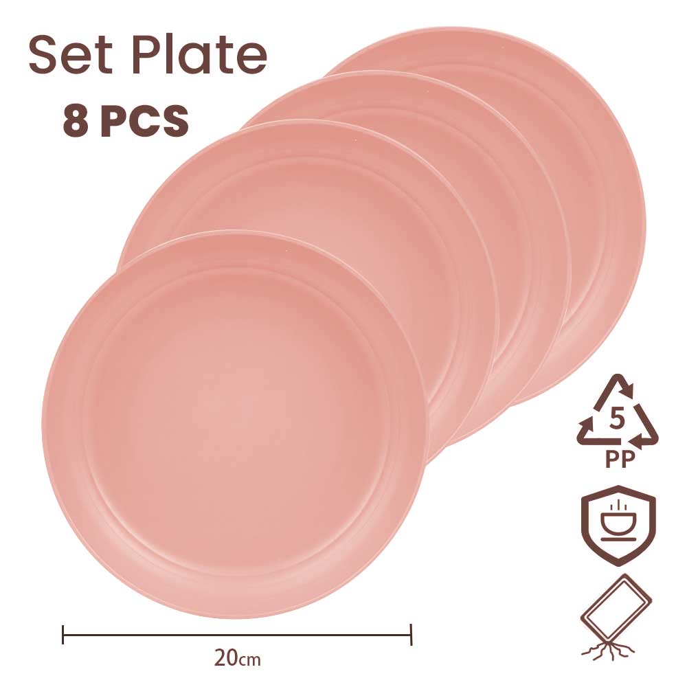 Bugucat Plates 8 PCS,Picnic Plates Lightweight Dishes Plates Sets,Plastic Plates Set Unbreakable and Reusable,Dessert Plates For Picnic Home,Dinner Plates Microwave and Dishwasher Safe