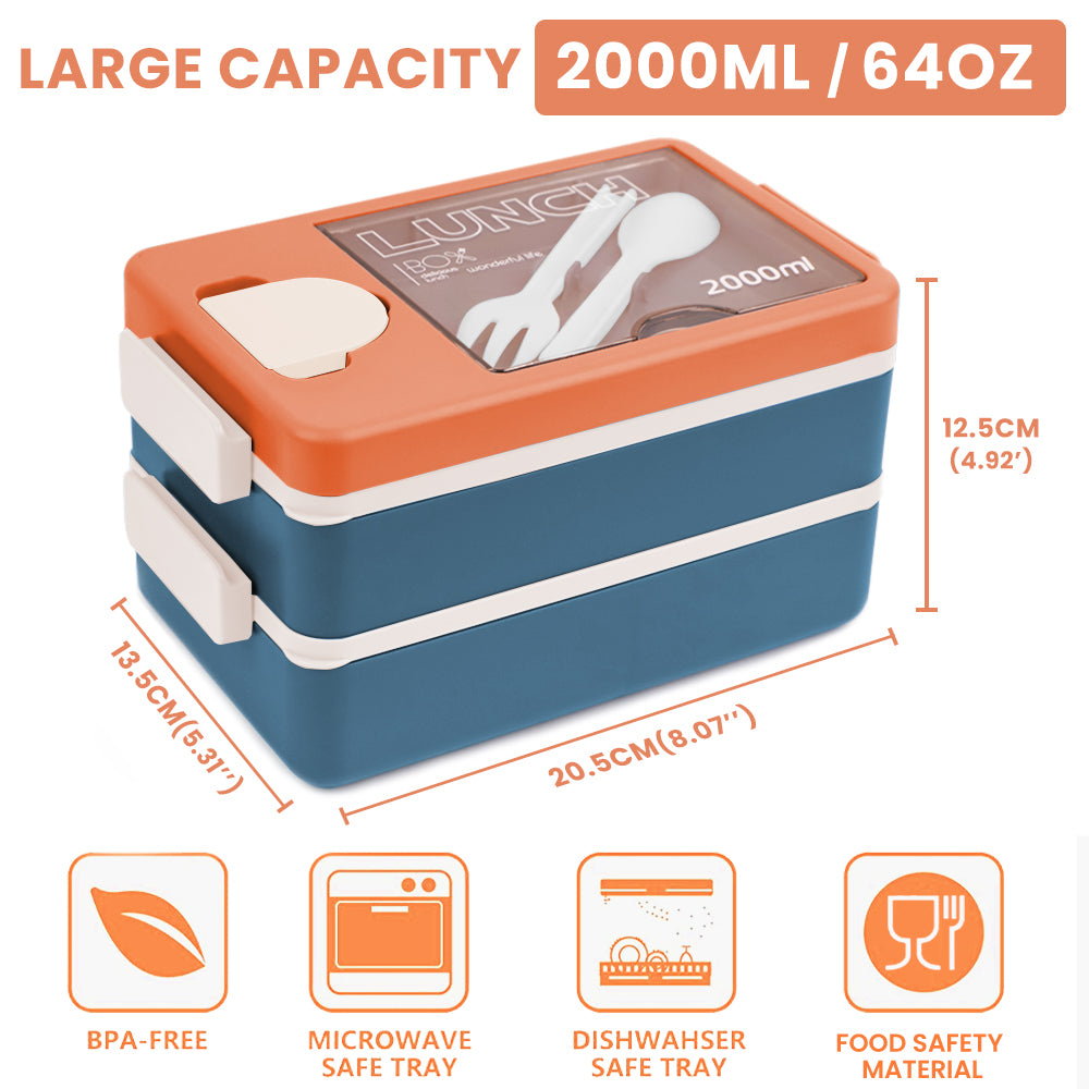 Bugucat Lunchbox 2000ML, Bento Box Brotdose kinder mit 4 Fächern und Besteckset, Vesperdose Frühstücksbox für Mikrowellen Spülmaschinen, Brotzeitbox Brotbüchse für Erwachsene, BPA-frei