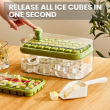 Bugucat Ice Cube Tray for Freezer, Ice Cube Moulds Ice Cube Maker Comes with Ice Container Scoop and Cover, Ice Cube Maker with 64 Ice Cubes Press the Button for One Second to Release All Ice Cubes