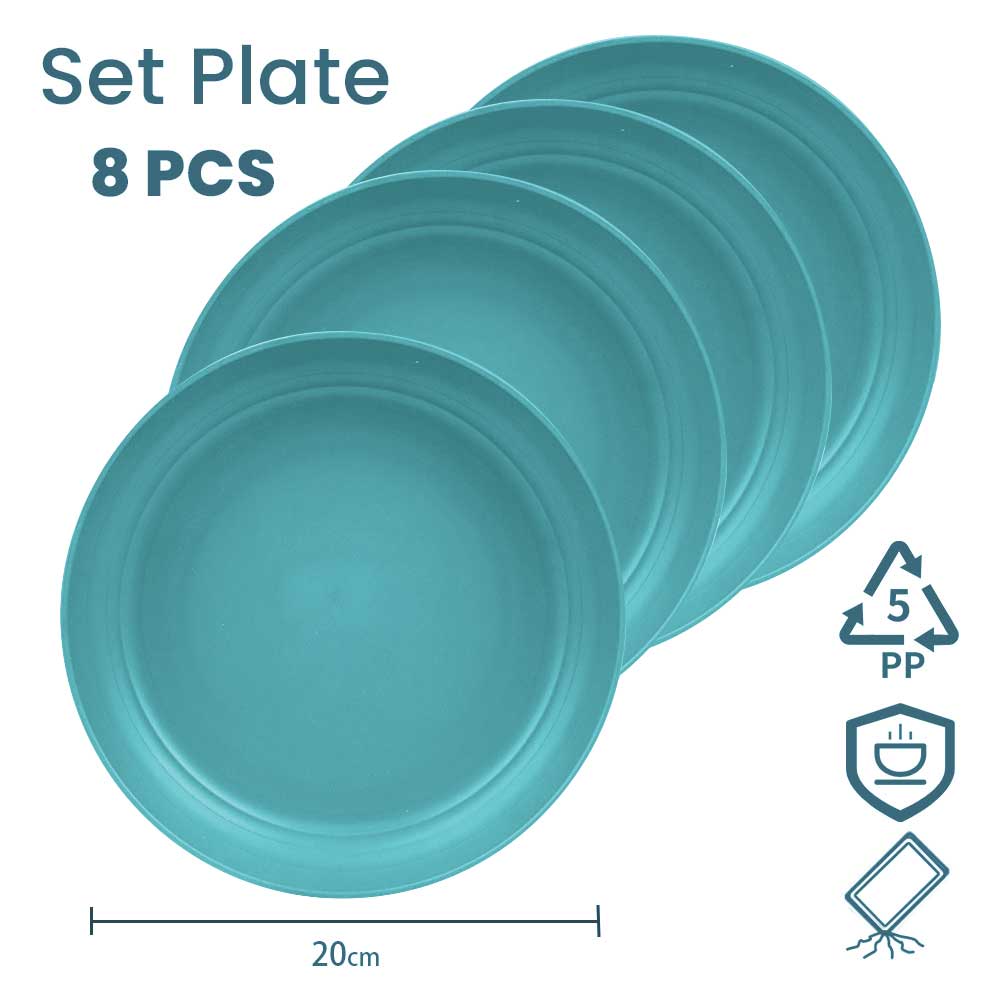 Bugucat Plates 8 PCS,Picnic Plates Lightweight Dishes Plates Sets,Plastic Plates Set Unbreakable and Reusable,Dessert Plates For Picnic Home,Dinner Plates Microwave and Dishwasher Safe