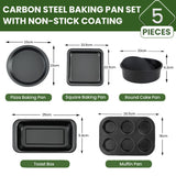 Baking Trays 5 Pieces for Oven Non-Stick Bakeware Carbon Steel Cake Molds