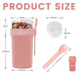 Bugucat Cereal Cup 760ml+230ml, Yogurt Cups Plastic Milk Jar With Lids and Spoon,Leak-Proof Breakfast Container Yoghurt Pot With Sauce Container,Yoghurt Container for Oatmeal Porridge Fruit Salad