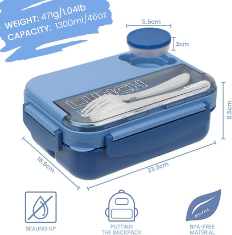 Lunchbox 1300ML, Bento Box Leak-Proof Dishwasher Microwave Safe BPA-Free
