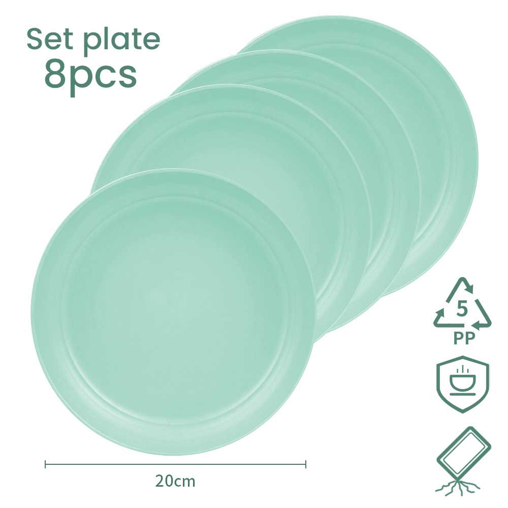 Bugucat Plates 8 PCS 20CM Diameter,Picnic Plates Lightweight Dishes Plates Sets,Plastic Plates Set Unbreakable and Reusable,Dessert Plates For Picnic Home,Dinner Plates Microwave and Dishwasher Safe