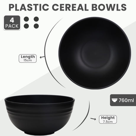 Bugucat Cereal Bowls 4 pcs 760ML,Reusable Soup Bowls Breakfast Bowls,Unbreakable and Lightweight Salad Bowls for Cereal Soup Pasta Snack and Salad,Plastic Bowls Suitable for Camping Barbecue and Party