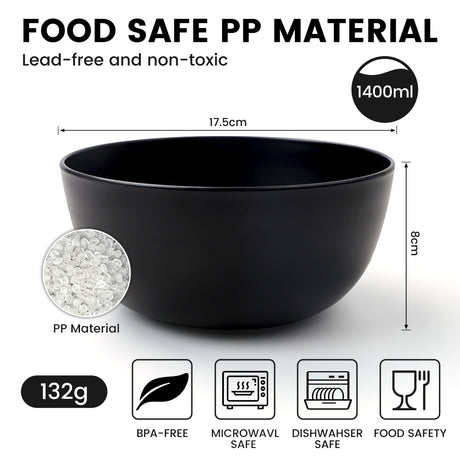 Cereal Bowls 6 PCS 1400ML, Large Capacity Plastic Salad Bowls for Soup Grain Ramen Salad