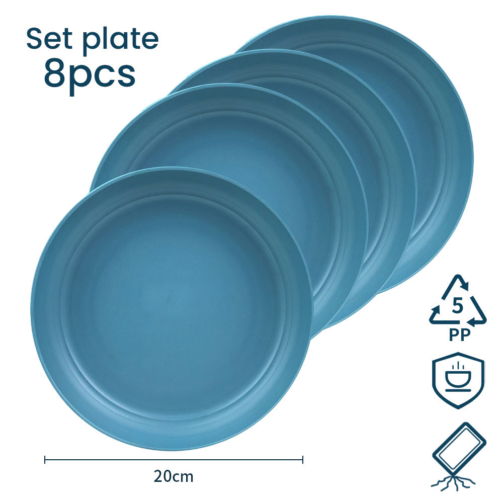 Bugucat Plates 8 PCS,Picnic Plates Lightweight Dishes Plates Sets,Plastic Plates Set Unbreakable and Reusable,Dessert Plates For Picnic Home,Dinner Plates Microwave and Dishwasher Safe