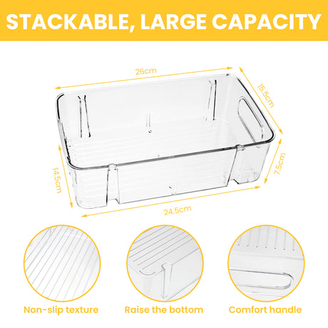 Bugucat Fridge Organisers 4 Packs, Fridge Storage Organiser Kitchen Clear Storage Organiser Stackable, Refrigerator Organiser Bins Storage Container Box for Freezer, Kitchen, Pantry, Cabinets