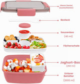 Bento Box 2000ML, Fiambrera Ensalada Contenedor de Almuerzo para Llevar con Bandeja de 4 Compartimentos