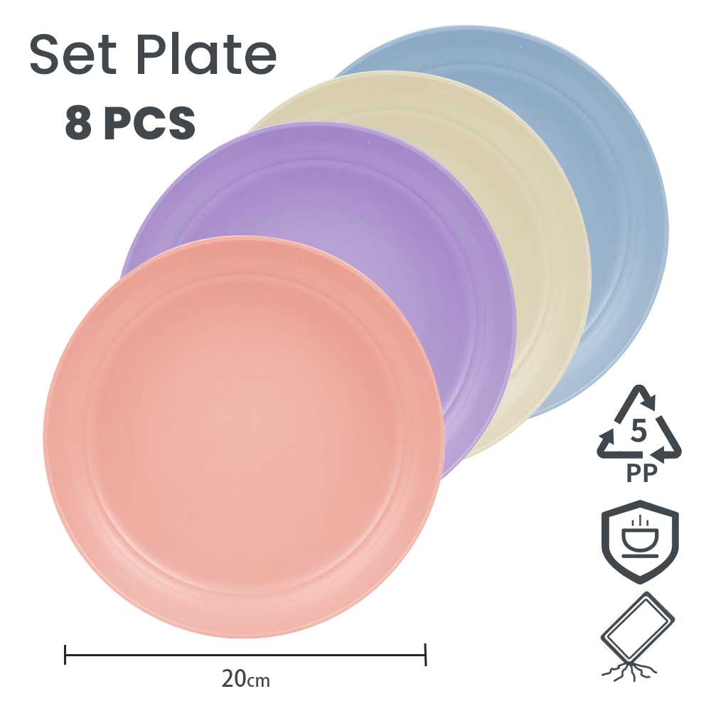 Bugucat Plates 8 PCS 20CM Diameter,Picnic Plates Lightweight Dishes Plates Sets,Plastic Plates Set Unbreakable and Reusable,Dessert Plates For Picnic Home,Dinner Plates Microwave and Dishwasher Safe
