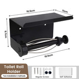 Toilet Roll Holder with Shelf, Self Adhesive Toilet Paper Holder Wall Mounted SUS304 Stainless Steel, Toilet Paper Roll Holder Bathroom Kitchen