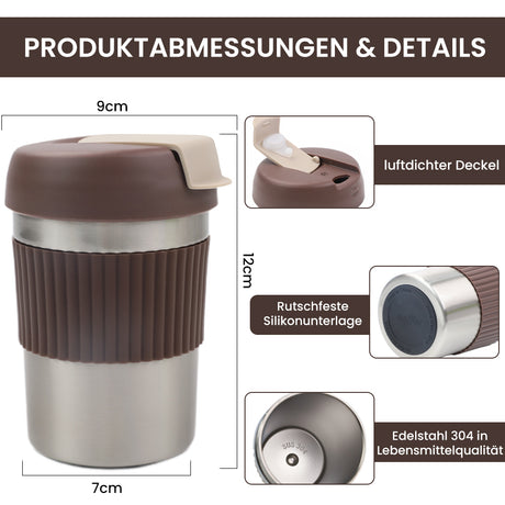 Bugucat Travel Mug 350ML, Stainless Steel Thermal Mug, Vacuum Flask, Coffee Cup