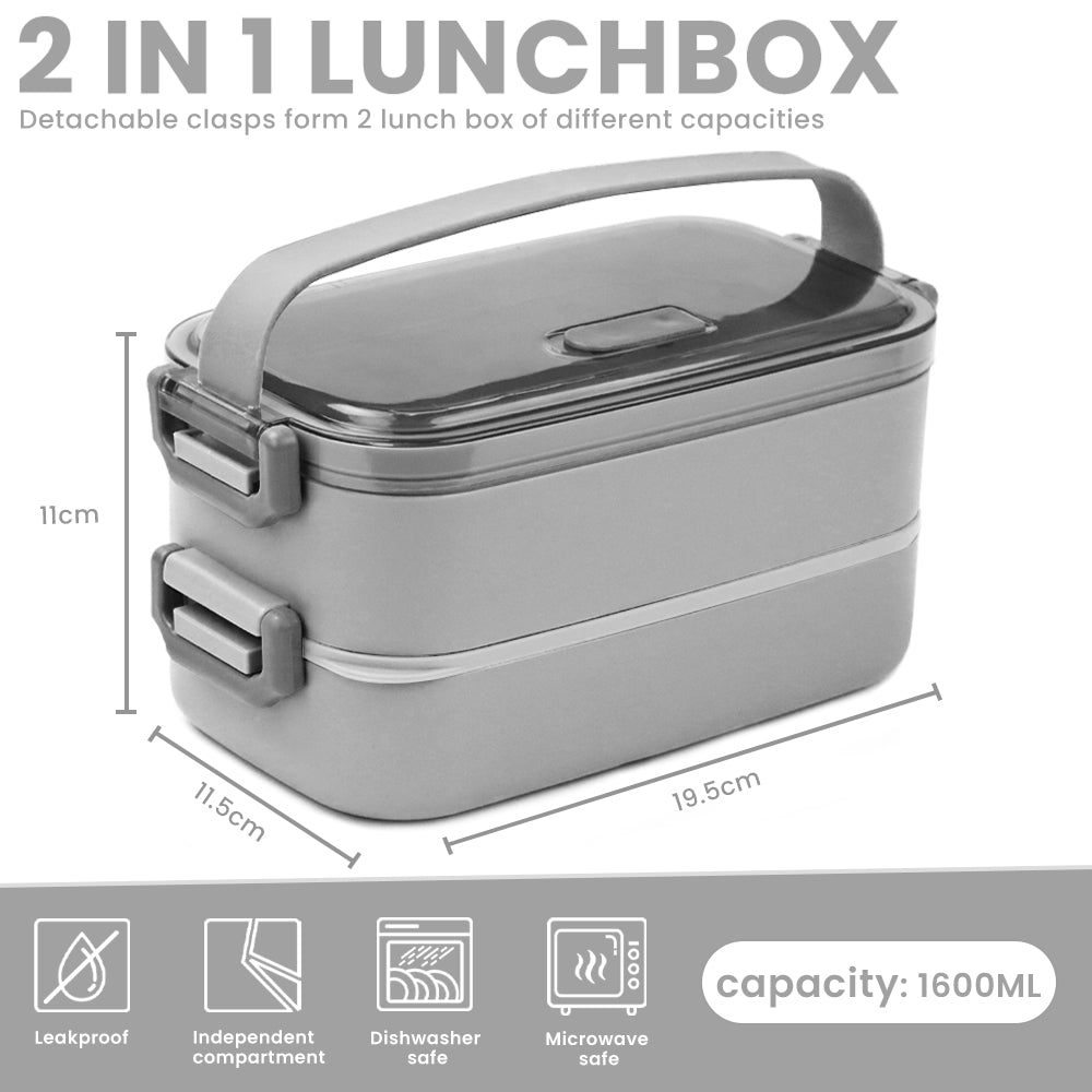 Bugucat Lunch Box 1600ML, 2 in 1 Bento Box Leak-Proof Lunch Containers