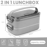 Bugucat Lunch Box 1600ML, 2 in 1 Bento Box Leak-Proof Lunch Containers with Compartments Cutlery, Lunch Containers for Adult Kids, Dishwasher and Microwave Safe Food Storage Container