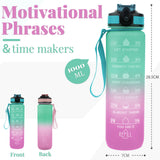 Bugucat Water Bottle 1000ML, Drinks Bottle with Straw and Time Markings, Leak Proof Sport Jug Reusable, BPA Free Tritan Water Storage Container for Gym Outdoor Cycling Fitness Outdoor, 1 Click Open