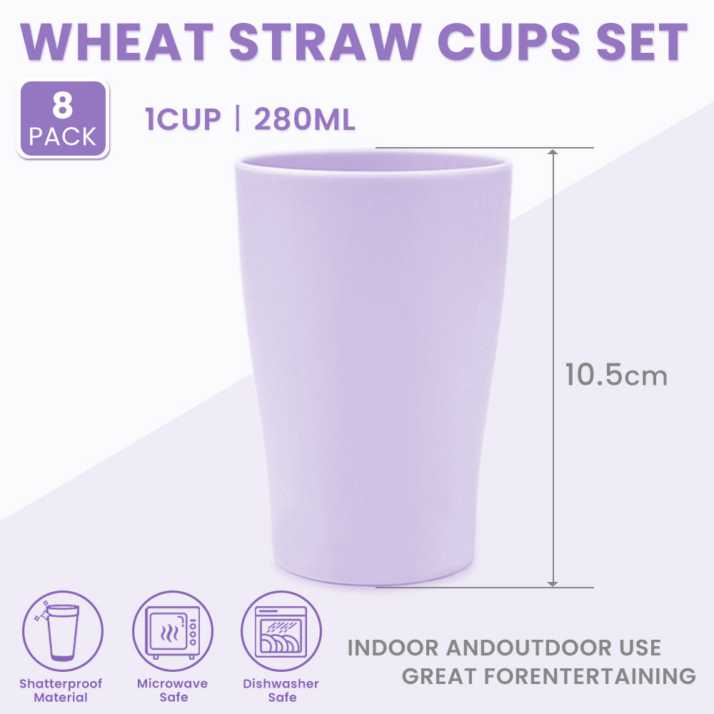 Bugucat 8pcs Plastic Cups 280ml, Reusable Drinking Tumbler Cups Plastic Drinkware for Coffee Tea Milk Juice Cola, Plastic Water Cup Portable Camping Cups for Parties Camping BBQs Picnics