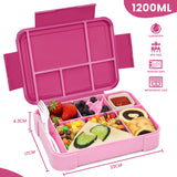 Bugudog Lunch Box 1330ML, Leak-Proof Bento Box with 5 Compartments and Cutlery, Lunch Containers for Kids Adult Food Storage Container with Leak-Proof Silicone Ring Suitable for Microwave Dishwasher