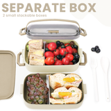 Bugucat Lunch Box 1600ML, 2 in 1 Bento Box Leak-Proof Lunch Containers with Compartments Cutlery, Lunch Containers for Adult Kids, Dishwasher and Microwave Safe Food Storage Container