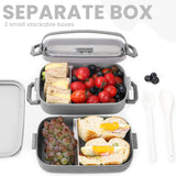 Bugucat Lunch Box 1600ML, 2 in 1 Bento Box Leak-Proof Lunch Containers with Compartments Cutlery, Lunch Containers for Adult Kids, Dishwasher and Microwave Safe Food Storage Container