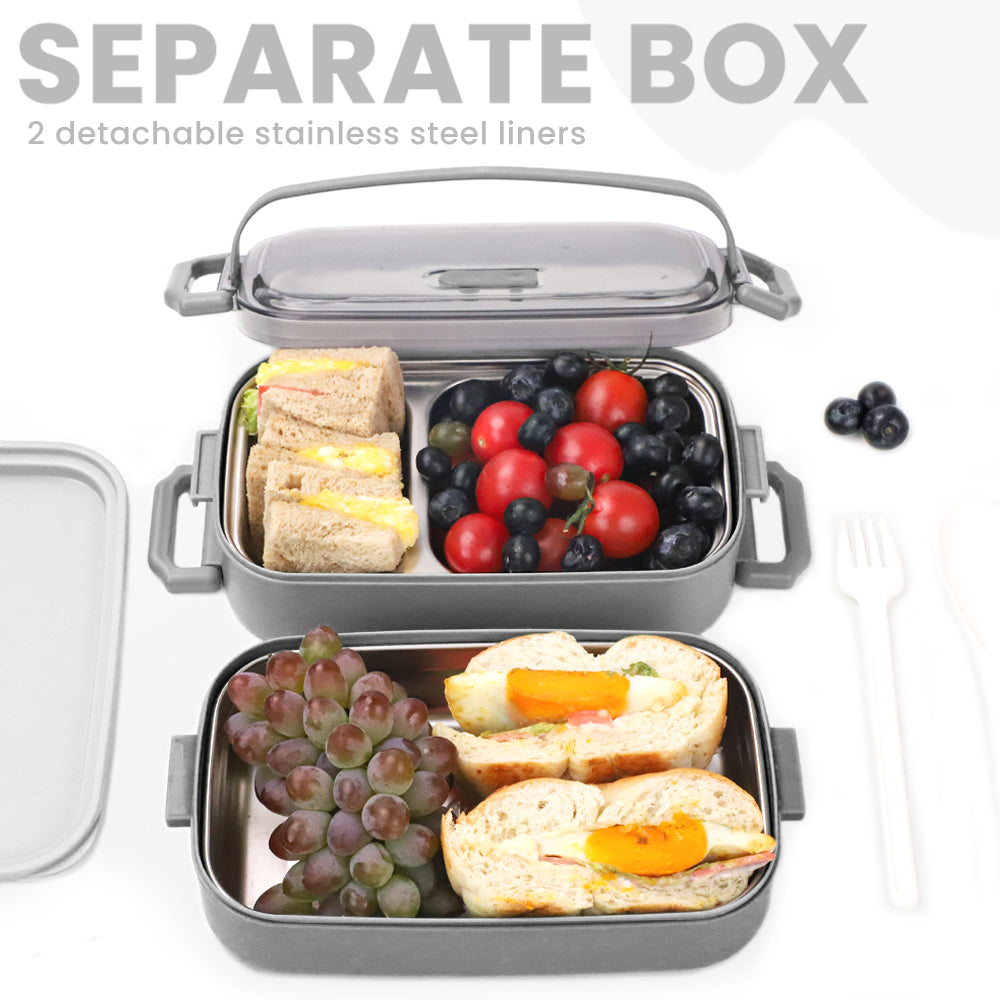 Bento Box Double Layer Lunch Box for Kids and Adults Leakproof Lunch  Containers with Removable Stainless Steel Tray Microwave Safe