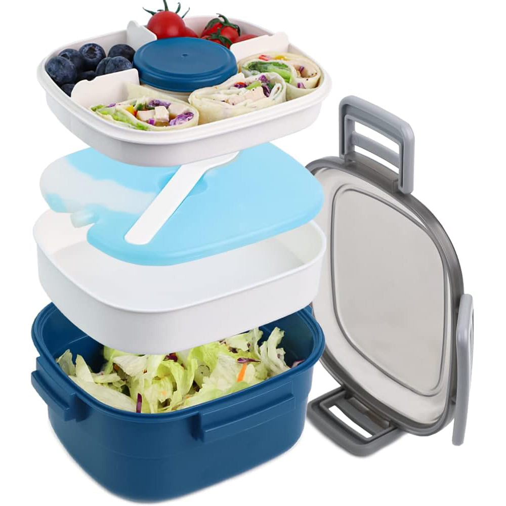 Bugucat Bento Box 1600ML, fiambrera con 3 compartimentos y cubiertos, fiambrera con nevera portátil, fiambrera para el trabajo escolar picnic viaje fiambrera para niños adultos apto para microondas libre de BPA