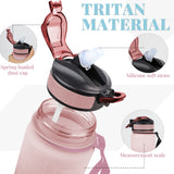 Bugucat Water Bottle 1000ML, Drinks Bottle with Straw and Time Markings, Leak Proof Sport Jug Reusable, BPA Free Tritan Water Storage Container for Gym Outdoor Cycling Fitness Outdoor, 1 Click Open
