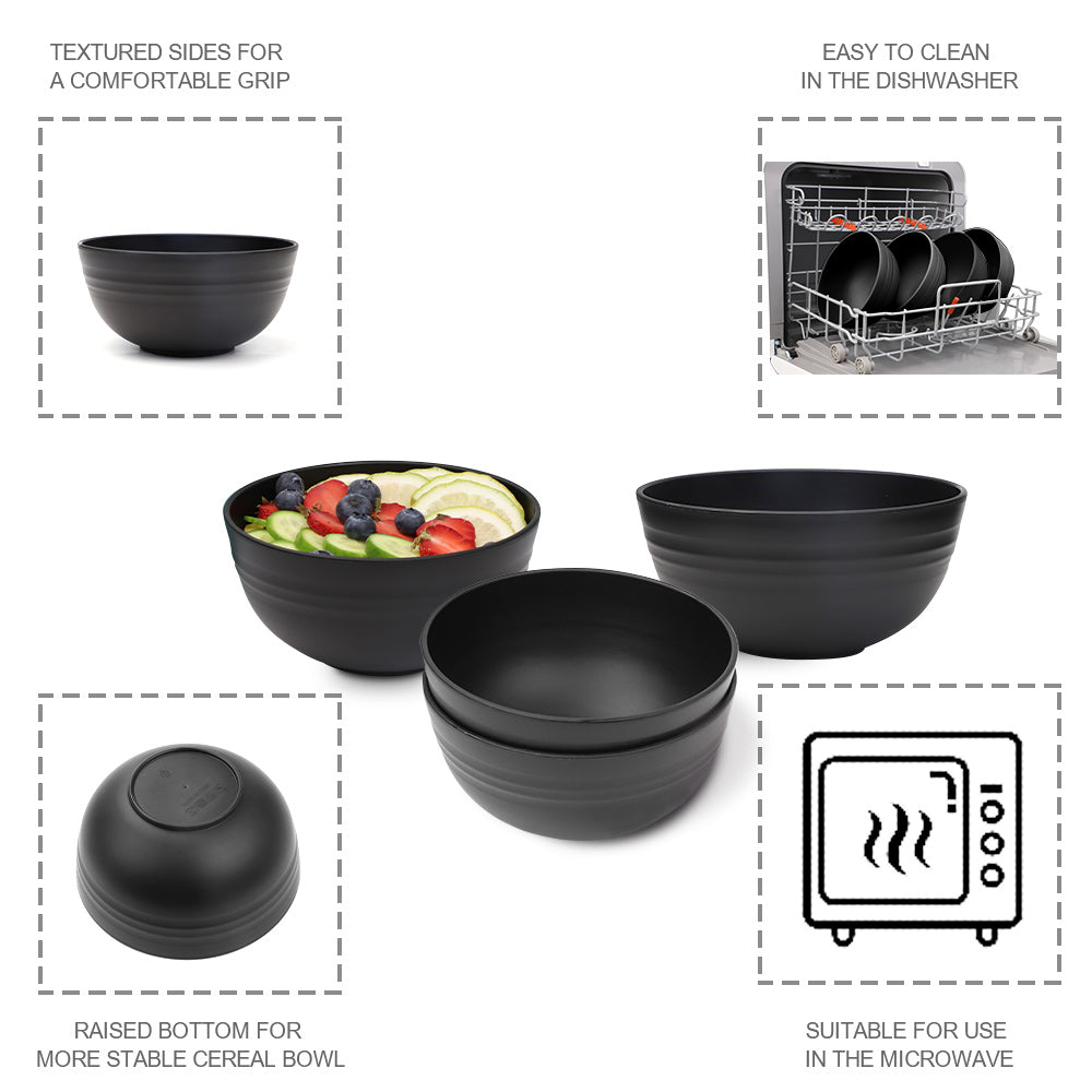 Bugucat Cereal Bowls 4 pcs 760ML,Reusable Soup Bowls Breakfast Bowls,Unbreakable and Lightweight Salad Bowls for Cereal Soup Pasta Snack and Salad,Plastic Bowls Suitable for Camping Barbecue and Party