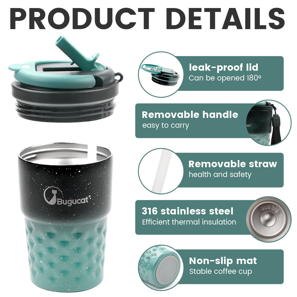 Coffee Cup 360 ML,Stainless Steel Travel Mug Double-Layer Vacuum Insulation with Straw