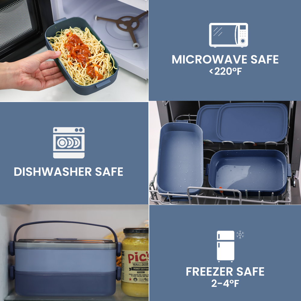 Lunch Box Handle Microwave Safe Double Layer Food Grade PP Bento Food  Container