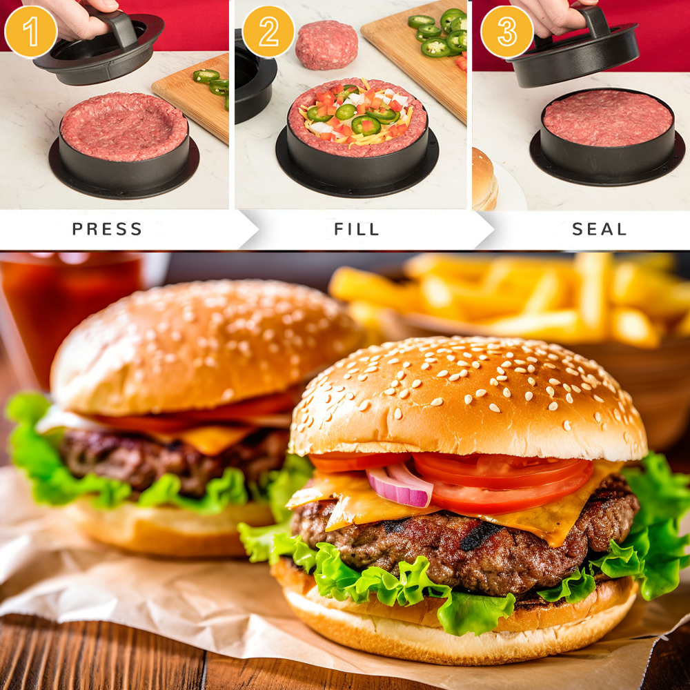 Bugucat 4 in 1 Burger Press,Non-Stick Stuffed Burger Press Hamburger Patty Maker Press Kit,  Burger Maker Mold for Stuffed,Burgers Kitchen Barbecue Tool Grilling Accessories Give 100 Wax Patty Papers