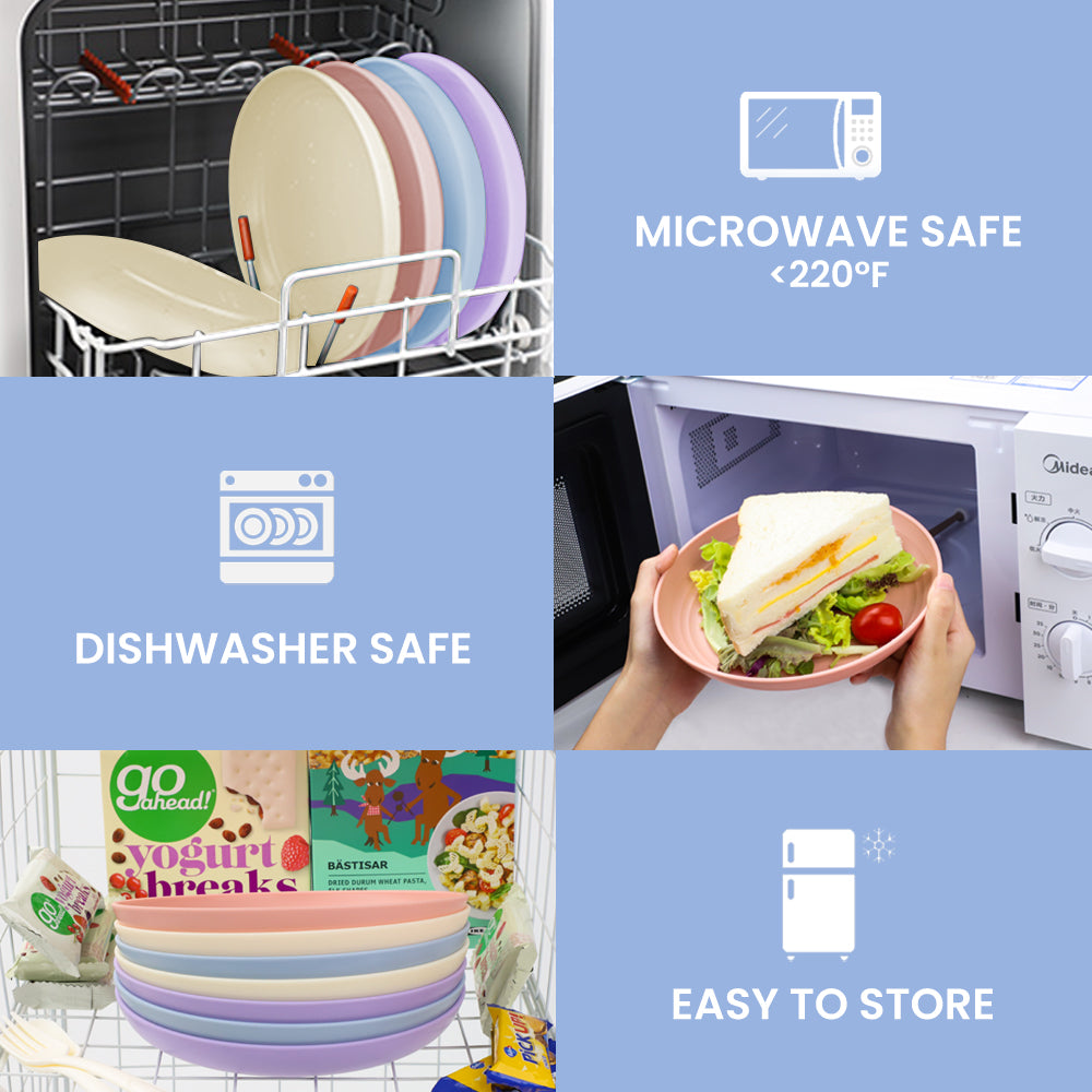 Bugucat Plates 8 PCS,Picnic Plates Lightweight Dishes Plates Sets,Plastic Plates Set Unbreakable and Reusable,Dessert Plates For Picnic Home,Dinner Plates Microwave and Dishwasher Safe