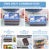 Bugucat Lunchbox 2000ML, Bento Box Brotdose kinder mit 4 Fächern und Besteckset, Vesperdose Frühstücksbox für Mikrowellen Spülmaschinen, Brotzeitbox Brotbüchse für Erwachsene, BPA-frei