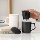 Teacup with Lid and Strainer, 375ml Tea Mug, Porcelain Teacups for Steeping Tea