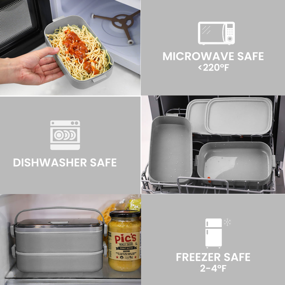 Double-Layer Lunch Box for Adult and Kids, Leak Proof and Stackable Lunch Containers, Leak Proof, Stackable Dishwasher & Microwave Safe, Gray