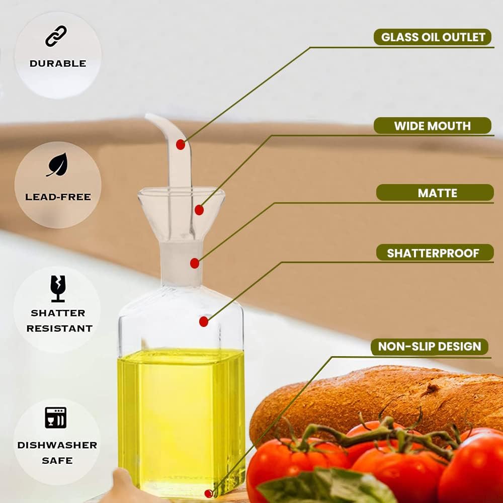 Bugucat Glass Oil Bottle Drizzler, Olive Oil Vinegar Bottle,Lead-Free Glass Oil Bottle,Oil Dispenser Wide Opening for Easy Fill & Cleaning,Oil and Vinegar Bottle for Kitchen,Salad,BBQ