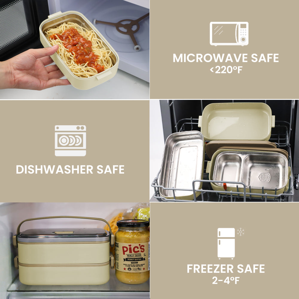 Lunch Box Handle Microwave Safe Double Layer Food Grade PP Bento