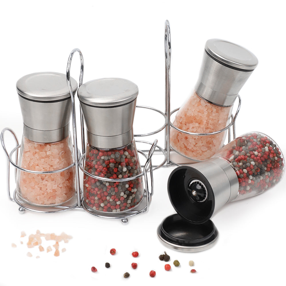 Bugucat Macina Sale e Pepe 2 Pezzi, Macina Spezie in Acciaio Inossidabile con Macina Ceramica Regolabile, Macina Peperoncino, Macina Sale e Pepiera Ricaricabili, Macina Ceramica Vuota, Pepe, Peperoncino